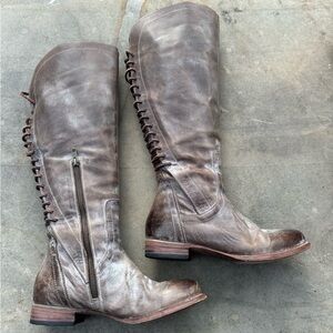 Freebird by Steven Stag Distressed Leather Lace Up Tall Boots Taupe Gray Size 9